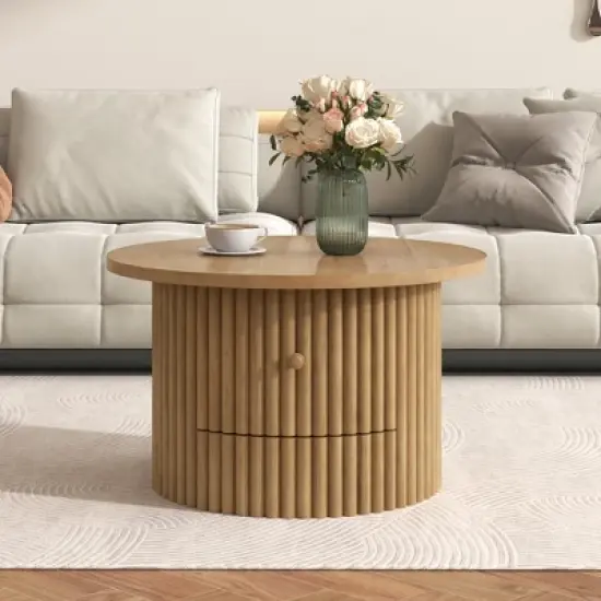 Round Coffee Table with Storage, 30.5" Wooden Center Table with Drawer, Accent Cocktail End Table for Living Room Bedroom Office image {8}
