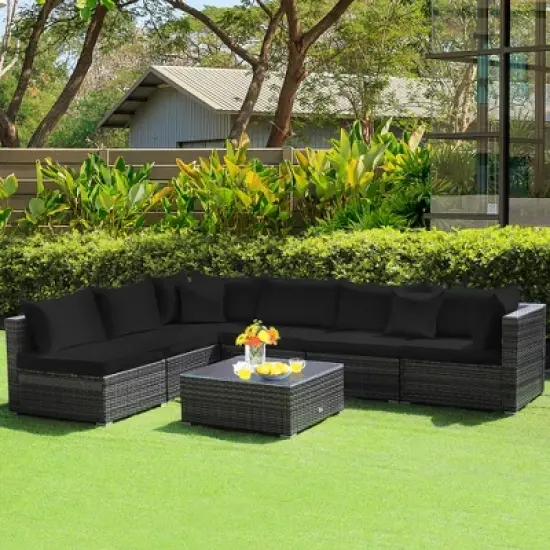 Costway 7PCS Patio Rattan Furniture Set Sectional Sofa Cushioned Garden image {1}