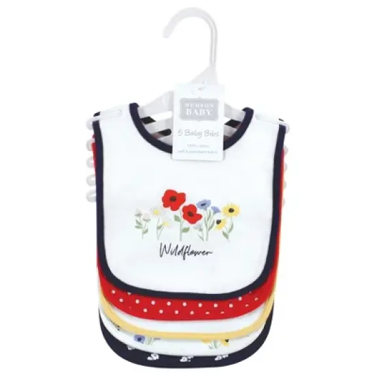 Hudson Baby Infant Girl Cotton Bibs, Wildflowers, One Size image {1}