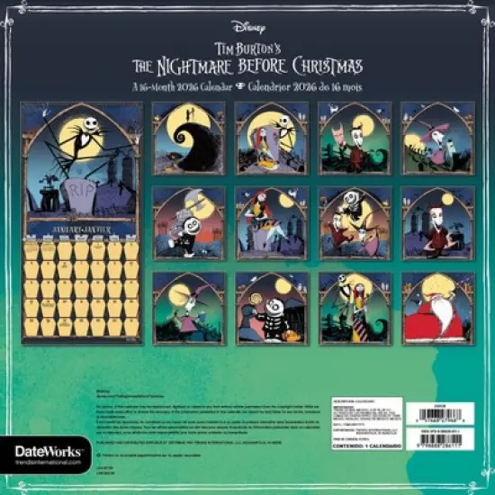 Disney 2026 Nightmare Before Christmas Bilingual French 12"x12" Wall Calendar image {3}