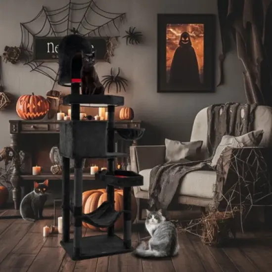 Costway Gothic Cat Tree w/ Sisal Covered Scratching Posts Stylish Cat Furniture for Indoor Cats Black image {1}
