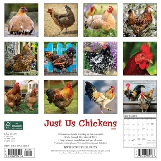 Willow Creek Press 2024 Wall Calendar 12"x12" Just Us Chickens image {1}