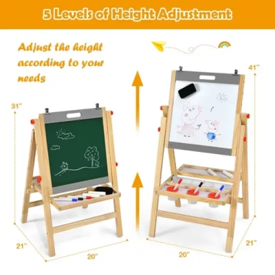 Costway Kids Art Easel w/ Whiteboard & Paper Roll Double Sided Chalkboard image {1}