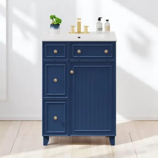 Mshliw 24" Bathroom Vanity with Ceramic Sink, 2 Drawers, Soft-Close Door, Freestanding Cabinet for Small Spaces, MDF and Wood image {16}