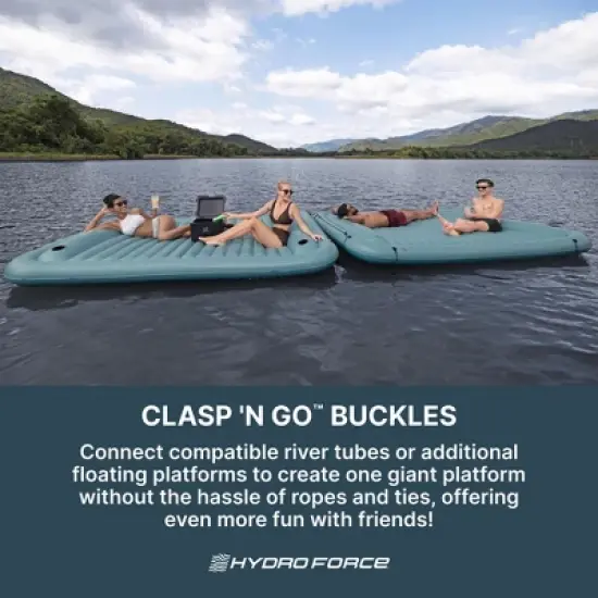 Bestway Hydro-Force Sun Soaker Inflatable Water Floating Platform 4 Person Lake Raft Lounger with Built-In Cup Holders, 106 Inches, Blue image {3}