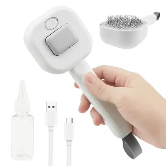 BABYYER 3 in 1 Pet Steam Brush, Auto Cleaning Dog Cat Hair, Removal Comb Rechargeable Cat Grooming Brush for Long and Short Hair image {7}