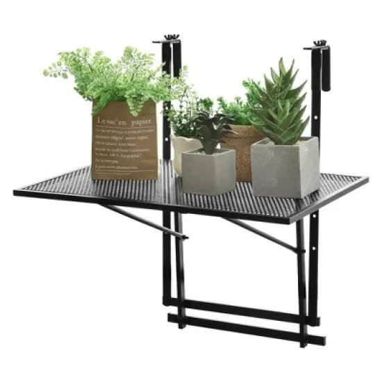 Costway Folding Hanging Table Adjustable Balcony Railing Table Patio Deck Black image {9}