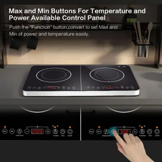 Double Induction Cooktop,2 Burner Independent Control,Ultrathin Body,10 Temperature induction hob,1800W-Multiple Power Levels,4 Hour Timer image {5}