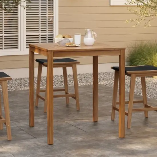 LuxenHome Outdoor Acacia Wood 37-Inch Counter Height 4-Person Dining Table Brown image {2}