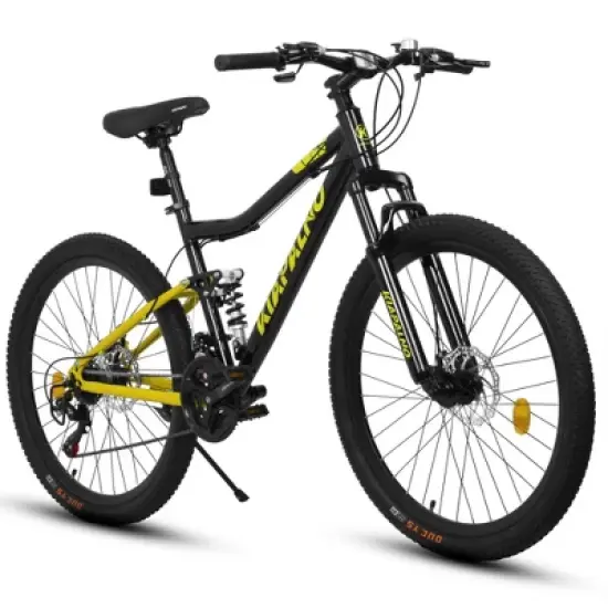 NAYSAYE Bicycle 26 Inch Steel Frame Mountain Bike 21 Speed with Shock Fork and Disc Brakes for Unisex, Black, 55.91"*7.88"*28.74" image {5}
