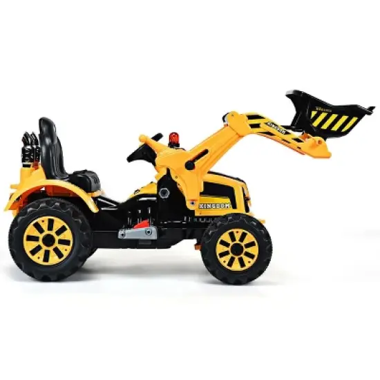 Costway 12V Battery Powered Kids Ride On Excavator Truck w/ Front Loader Digger Yellow image {9}