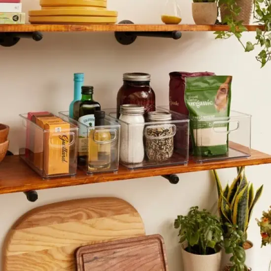 iDESIGN 4pc 10"x8"x5" Recycled Plastic Organizer Bin Set: Clear Kitchen Storage & Organization, Dishwasher-Safe image {6}