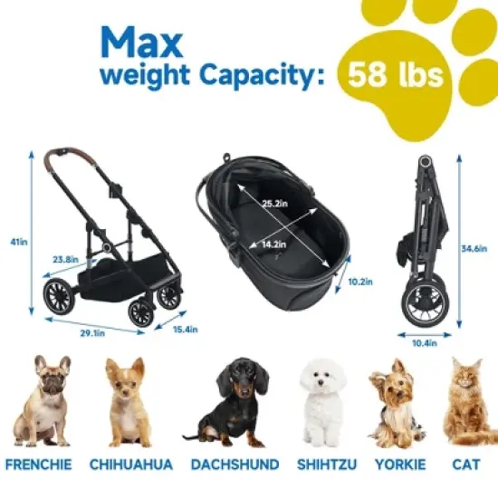 Kinder King 3-in-1 Pet Stroller for Dog, Folding Cat and Dog Stroller with Detachable Cradle image {4}