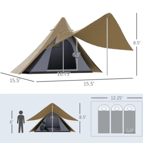 Cesicia 15.4'x15.4'x8.5' Waterproof Camping Tent with Porch Area, Floor and Carry Bag, for 2-3 Person Outdoor Camping image {7}