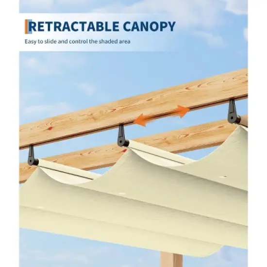 TROPOW  Outdoor Aluminum Pergola, Heavy-Duty Woodgrain Patio Pergola with Retractable Canopy Sun Shade & Side Mesh Curtain, Metal Gazebo image {3}