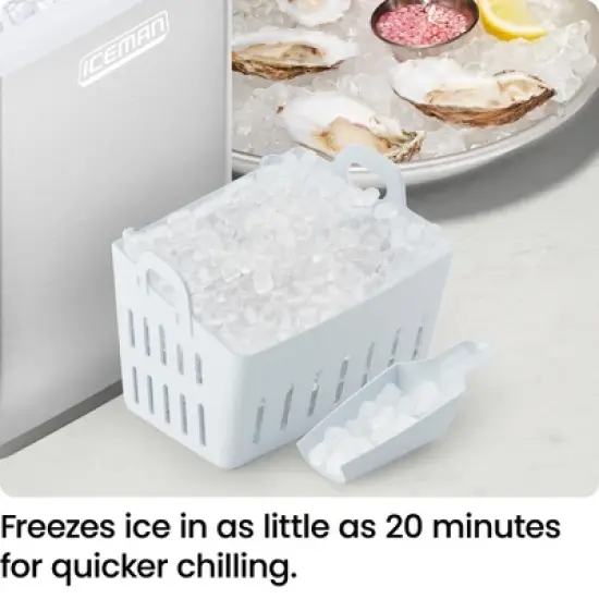 ICEMAN Pebble Countertop Ice Maker with Ice Scoop and Basket - Stainless Steel image {3}