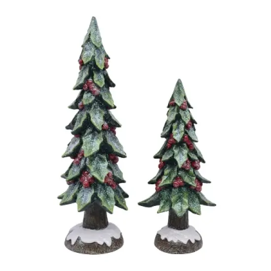 Transpac Set of 2 Resin Berry Trees Glitter Decorative Christmas Tabletop Sculptures Indoor Holiday Decor Gift image {1}