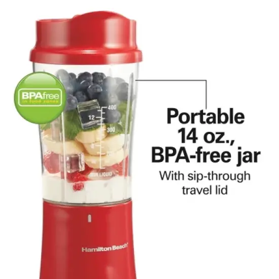 Hamilton Beach SingleServe Blender 51101RV: Personal Blender, 14 oz Capacity, 175W, Dishwasher-Safe, Red image {6}