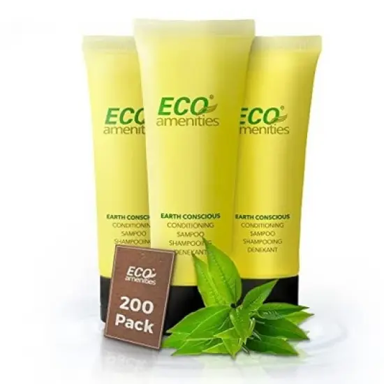ECO Amenities 200 pack 2 in 1 Travel Size Hotel Shampoo and Conditioner Sets, Bulk Toiletries Supplies, 1.0 fl oz, Green Tea Scent image {6}