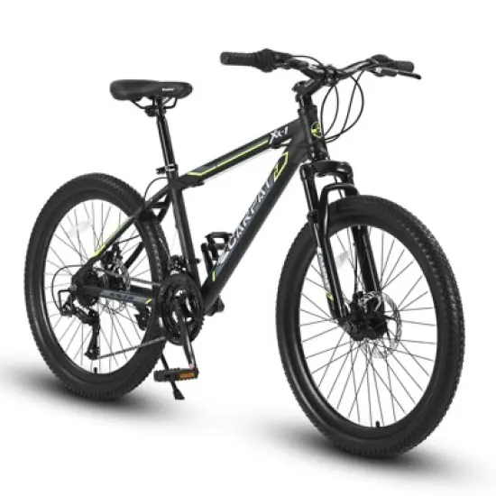 INFURNIC Bicycles 24 Inch Mountain Bike with Shimano 21 Speeds and Dual Disc Brakes for Teens, Green, 56.3"*7.88"*28.35" image {5}