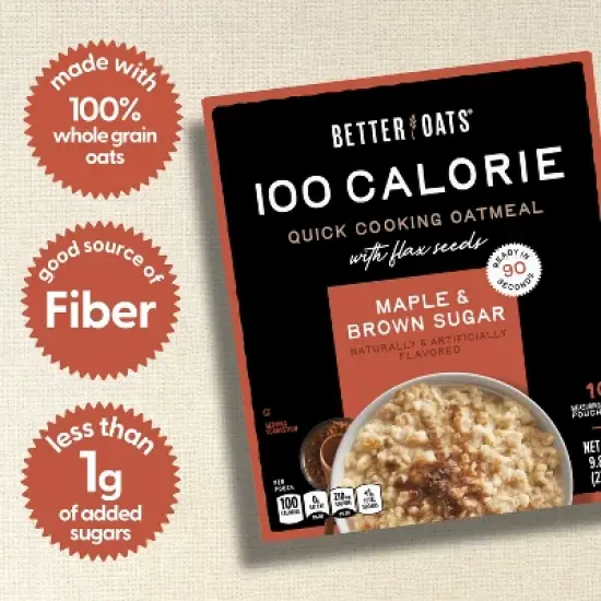 Better Oats 100 Calories Maple & Brown Sugar Whole Grain Instant Oatmeal with Flax - 10ct image {2}
