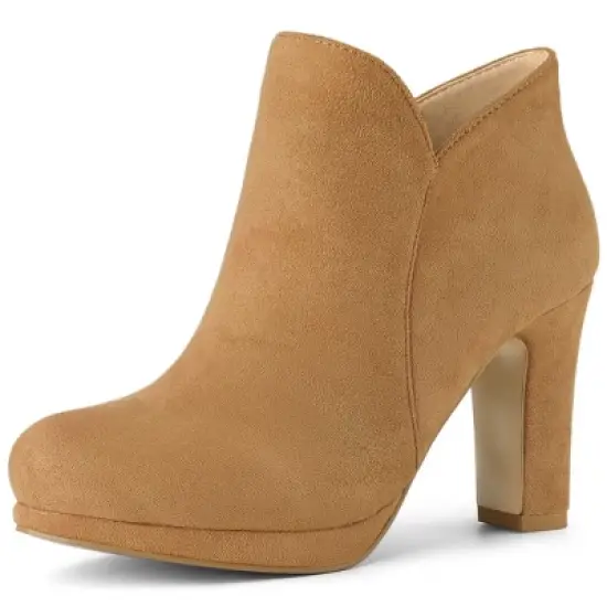 Allegra K Women's Round Toe Chunky Heeled Ankle Heel Boots image {10}