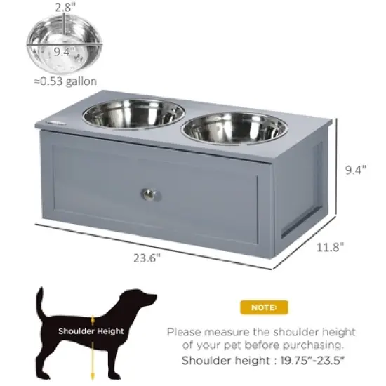 Gulches PawHut Elevated Dog Bowls, Pet Feeding Station for Medium Dogs, Indoor Use, 23.6" x 11.8" x 9.4", Gray image {6}