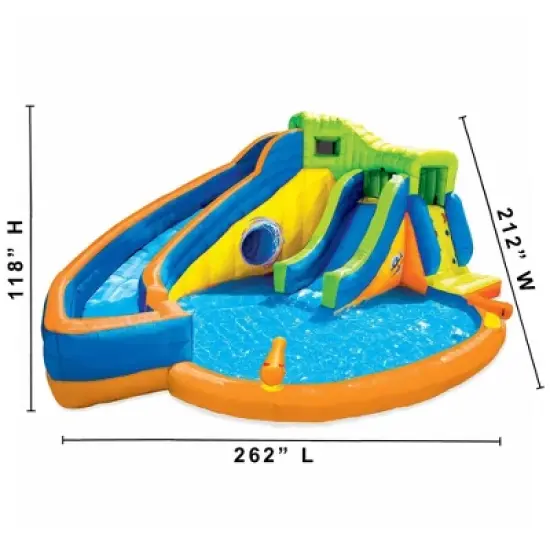 Banzai Pipeline Twist Inflatable Outdoor Backyard Water Pool Aqua Park with Twisting Slides, Water Cannons, Climbing Rockwall, and Blower Motor image {3}