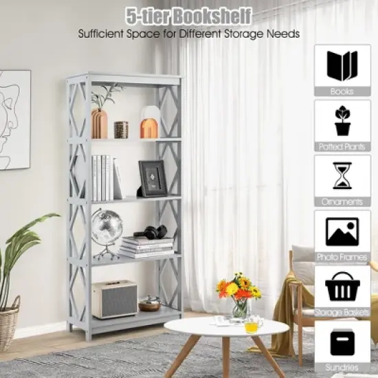 Tangkula 5-Tier Open Bookshelf Bookcase Standing Casual Home Storage Display Rack image {4}