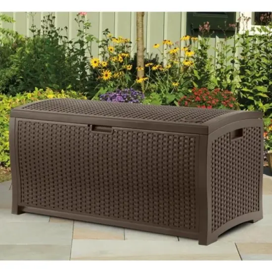 Suncast 33 Gal Hideaway Outdoor Trash Can and 73 Gal Waterproof Outdoor Deck Box image {3}