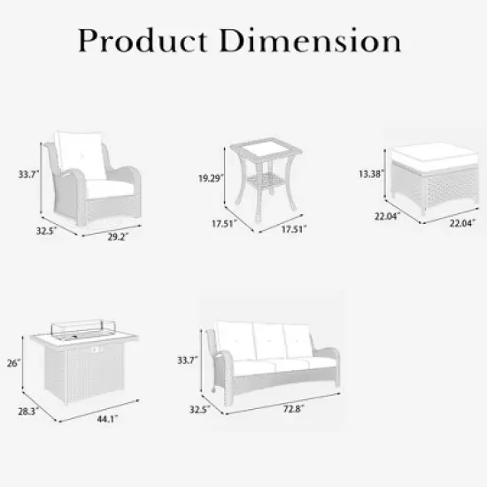LayinSun Outdoor Patio Furniture Set, Black Rattan Wicker Sectional Swivel Rocker Chairs Sets with Ottomans, Swivel Glider Chair image {7}