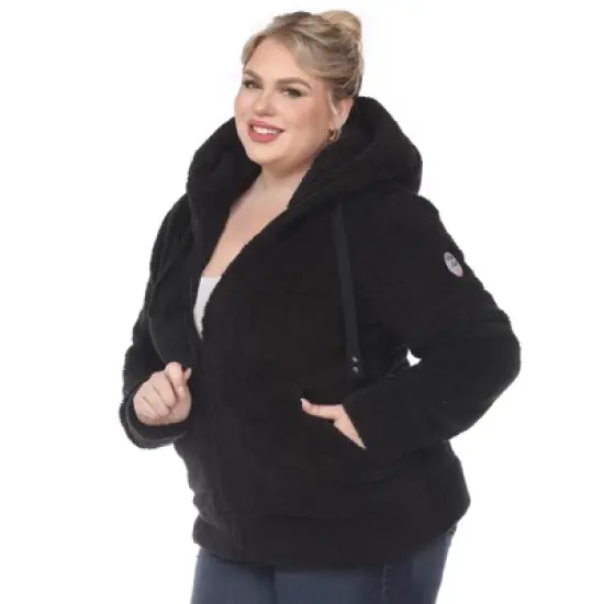 Plus Size Hooded High Pile Fleece Jacket - White Mark image {1}