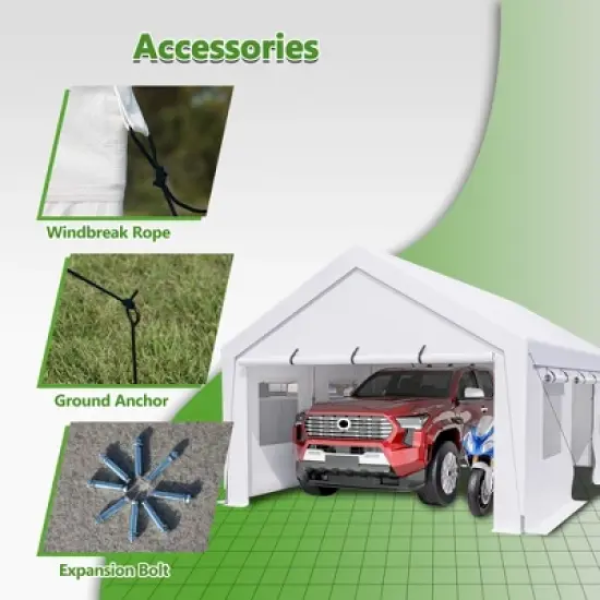 Gulches 13'x20' Heavy Duty Steel Carport Storage Canopy Garage Tent with Removable Sidewalls, Durable Outdoor Shelter image {4}