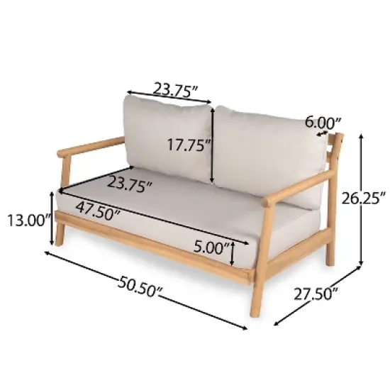 Christopher Knight Home Shane 50" Rustic Outdoor Acacia Wood Loveseat with Water-Resistant Cushion image {2}