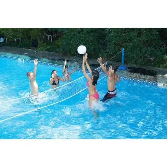 Swimline 20' Volleyball Weighted Net Support Swimming Pool Game - White/Blue image {2}