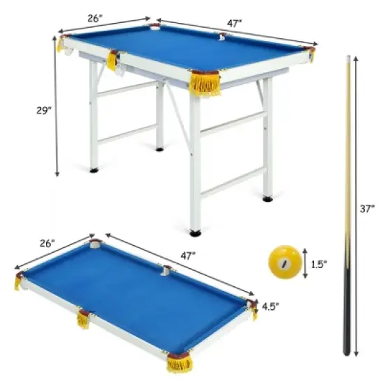 Costway 47'' Folding Billiard Table Pool Game Table for Kids w/ Cues & Chalk & Brush image {8}