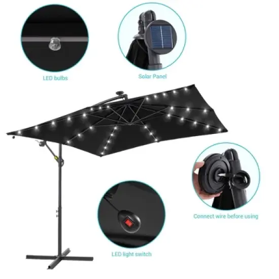 Sonkuki 8.2&times;8.2FT LED Solar Lighted Outdoor Patio Umbrella, Square Canopy Offset Umbrella for Villa Gardens, Lawns and Yard image {5}
