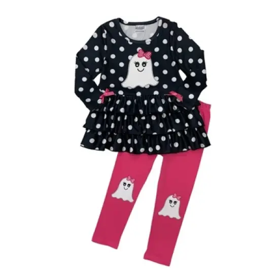 Polka Dot Boos Ruffle Tunic & Legging Set Mia Belle Girls, Black, 4T image {2}