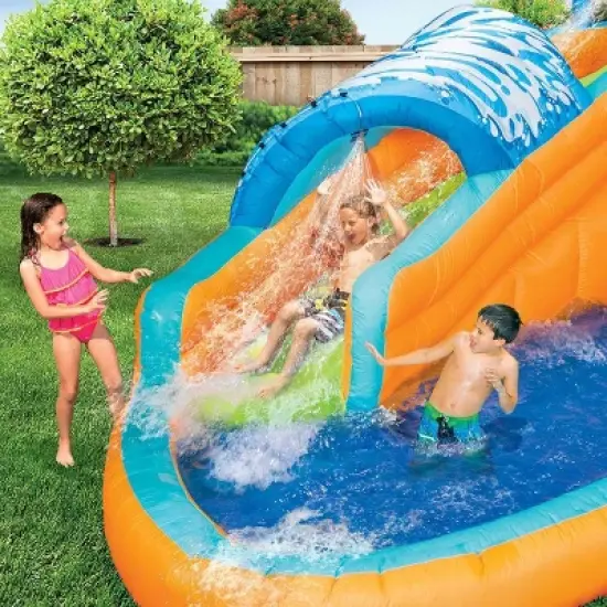 Banzai Surf Rider Kids Inflatable Outdoor Backyard Aqua Lagoon Water Slide Splash Park with Climbing Wall, Tunnel Slide, and Splash Pool image {5}