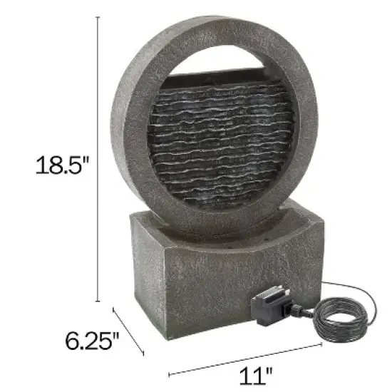 Round Cascade Outdoor Fountain - 18.5-Inch Modern Polyresin Waterfall with Stone Wall Design and LED Lights for Outdoor Decor by Nature Spring (Gray) image {1}