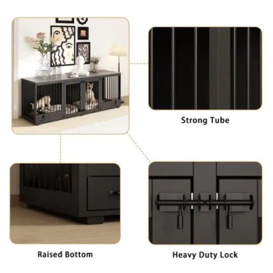 FUFU&GAGA 86.6" Dog Crate Furniture Wooden Dog Kennel with Room Divider and 2 Drawers image {5}