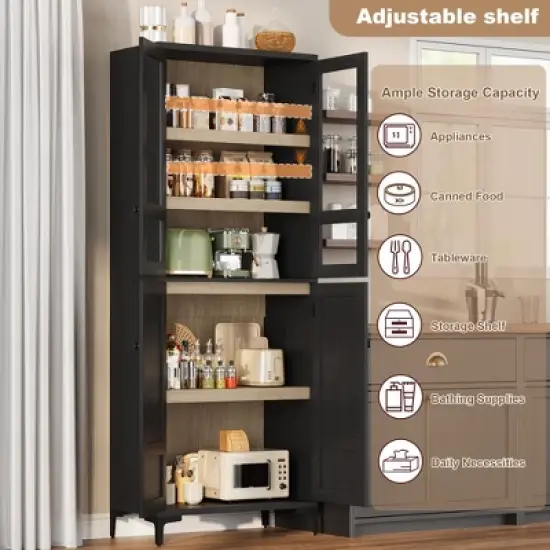 71" Tall Kitchen Pantry Cabinet, 5 Tier Freestanding Food Storage Cabinet with 4 Doors and Adjustable Shelves image {3}