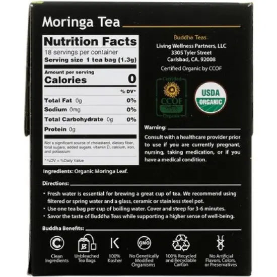 Buddha Teas Organic Moringa Tea - Case of 6/18 Bags image {2}