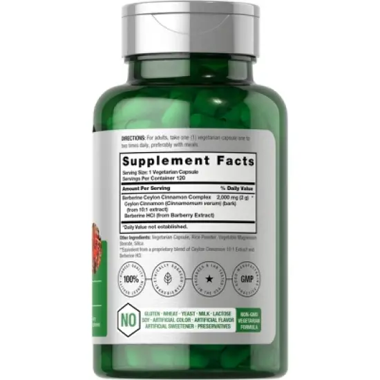 Horbaach Berberine Plus Ceylon Cinnamon 2000mg | 120 Veggie Capsules image {1}