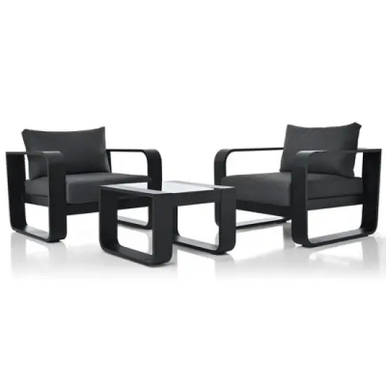 3PCS Outdoor Patio Conversation Set with Coffee Table and Two Chairs with 6.7" Thick Cushions, Gray -ModernLuxe image {7}