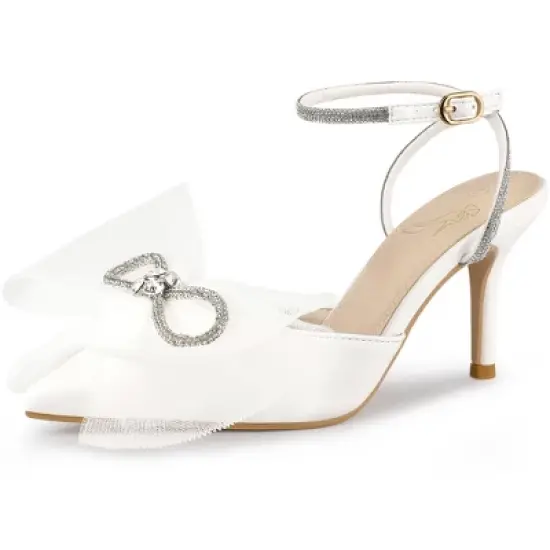 Perphy Rhinestone Mesh Bow Slingback Stiletto Heel Pumps for Women image {7}