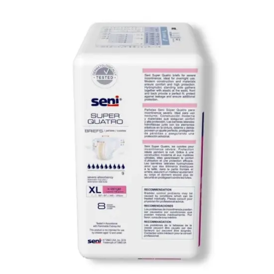 Seni Super Quatro Adult Incontinence Brief XL Heavy Absorbency Breathable / Overnight, S-XL08-BQ1, Severe image {2}