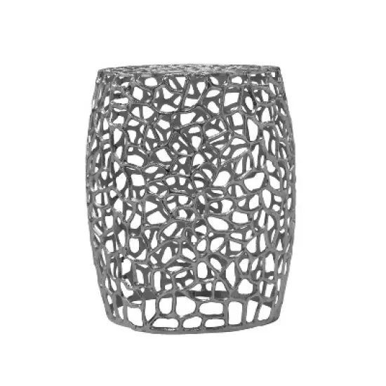 Aluminum Drum End Table with Intricate Design-Silver Nickel image {2}