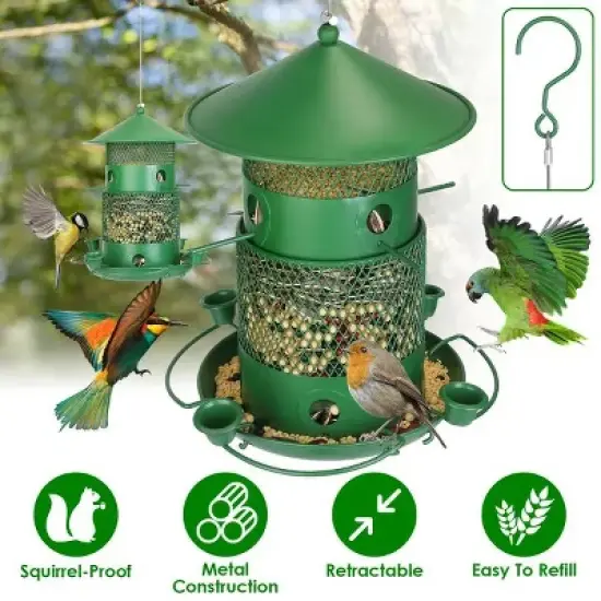Wild Bird Feeder, Squirrel-Proof Chew-Proof Metal Bird Seed Feeder Outdoor Hanging Bird Feeder With 360&iexcl;&atilde; Circular Perches Water Cups For Yard Garden image {5}