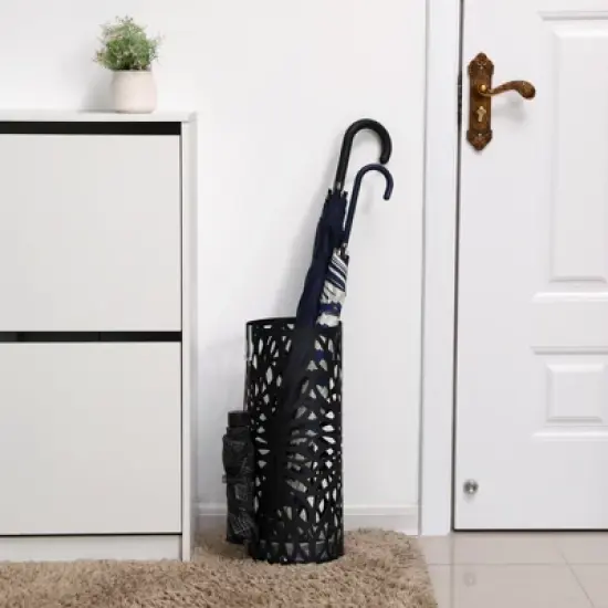 SONGMICS Umbrella Stand, Umbrella Holder, Steel Round Umbrella Rack Organizer Freestanding, for Canes Walking Sticks, Black image {4}